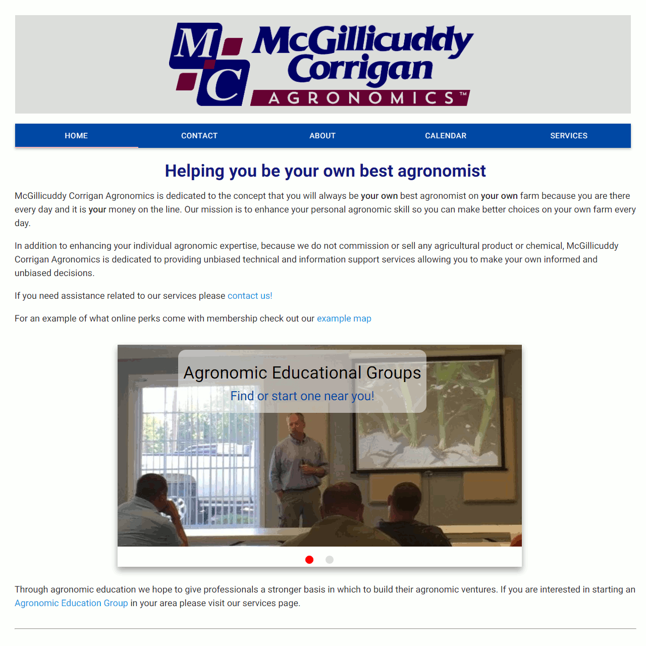 Screenshot of McGillicuddy-Corrigan Agronomics' front page
