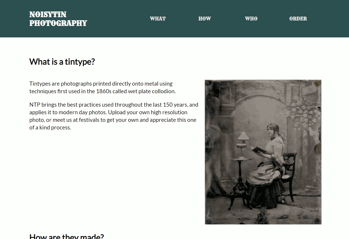 Screenshot of NoisyTin Photography's front page