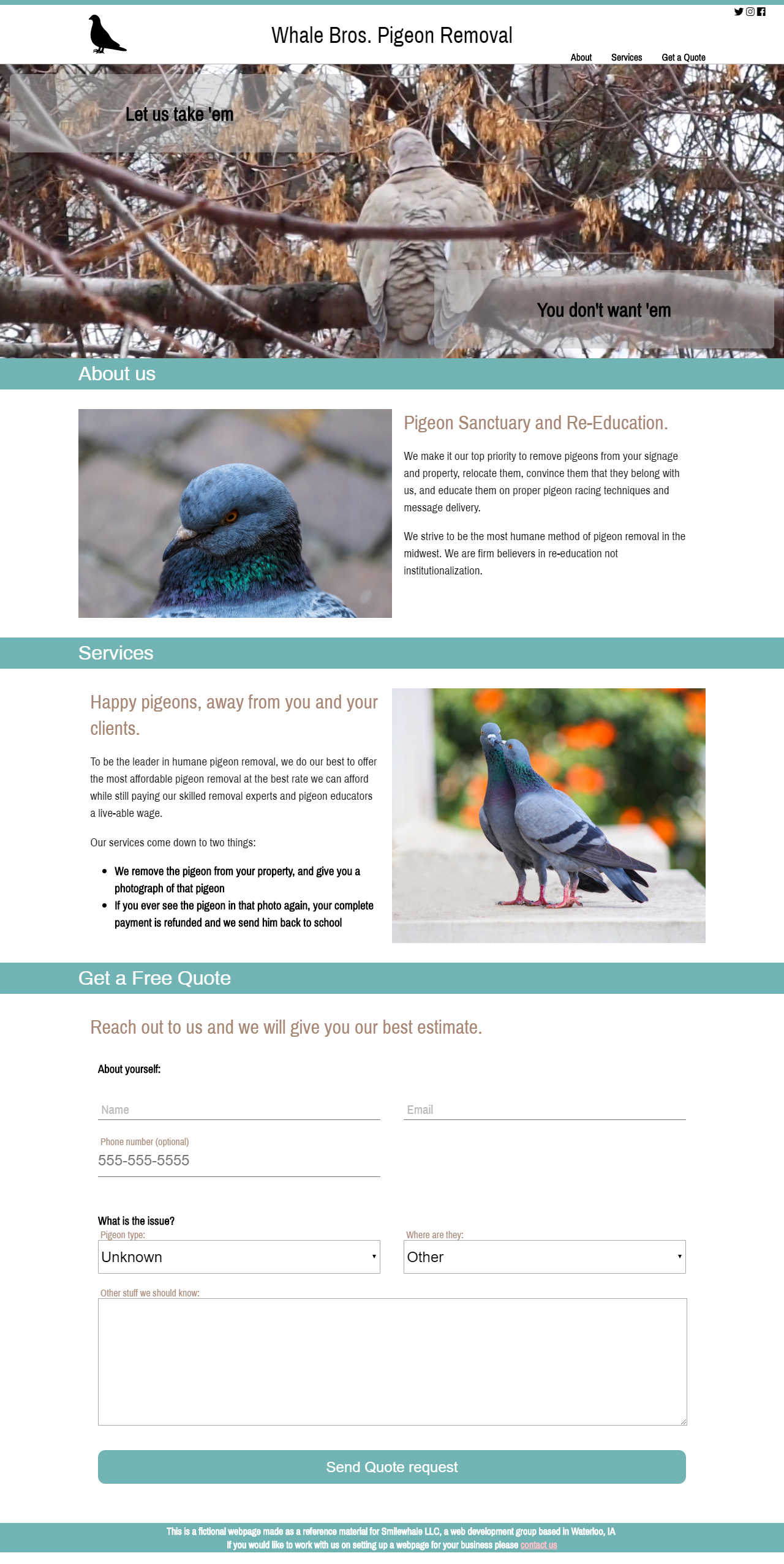 Screenshot of an example business' front page